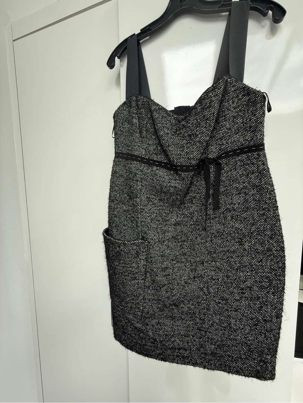 Chic Black Speckled Tweed Cowl Neck Dress